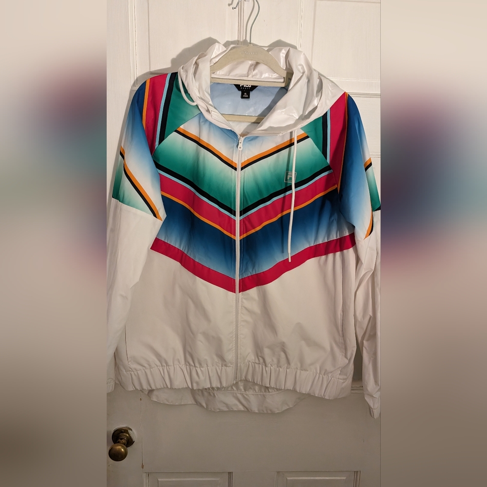 Fila Sports Windbreaker Jacket Retro 90's Y2K Style Colorful Hoodie Full Zip XL - Picture 3 of 14